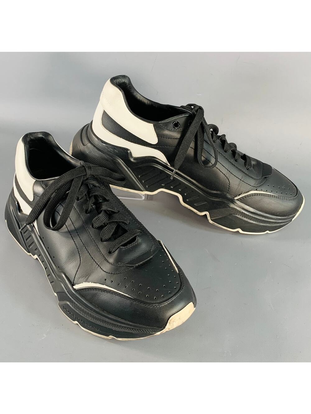 DOLCE & GABBANA Daymaster Black White Color Block Leather Chunky Sole Sneakers